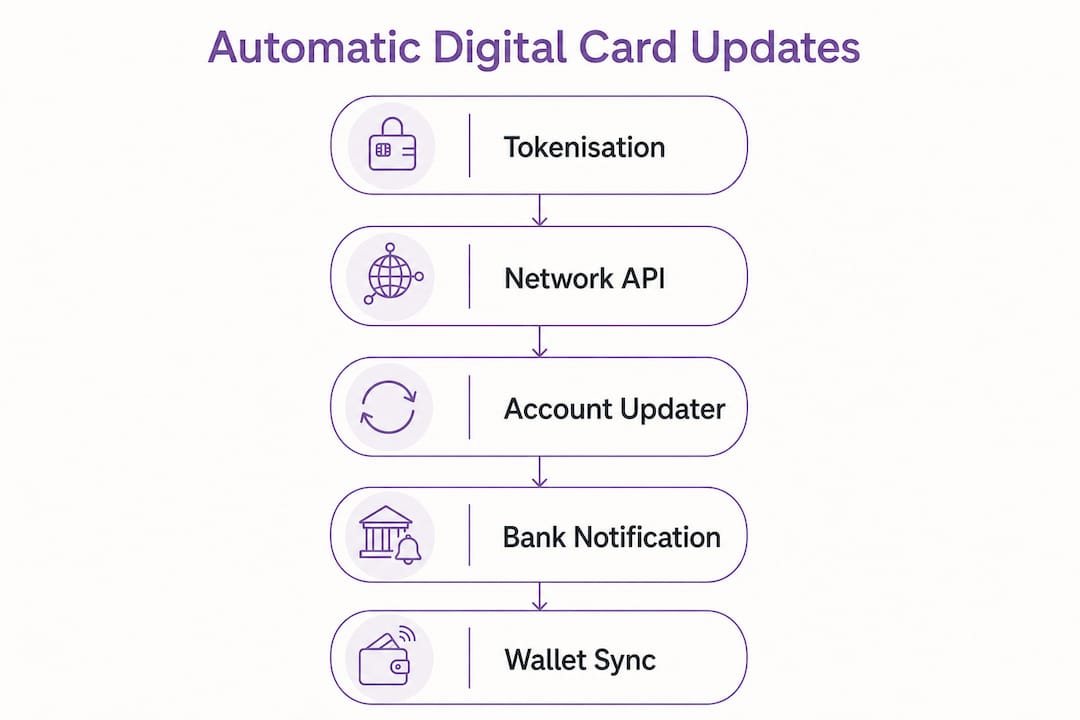 Infographic illustrating steps of automatic digital card update