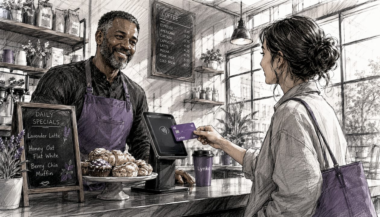 Customer tapping NFC loyalty card at counter