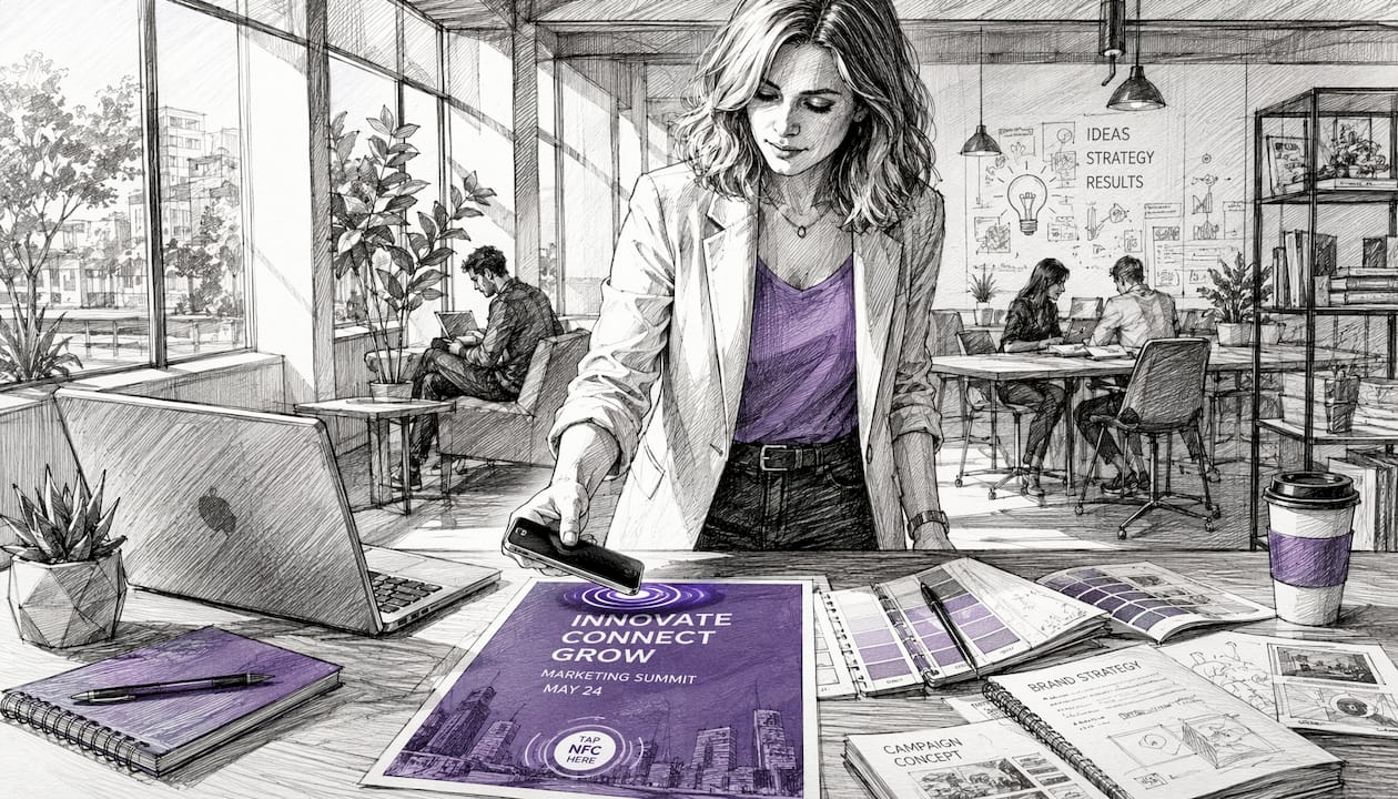 Professional engaging with NFC marketing poster