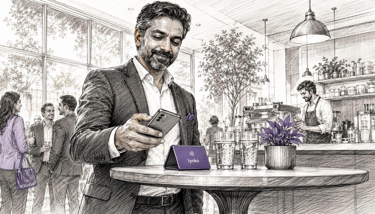 Man using NFC for contact sharing outdoors