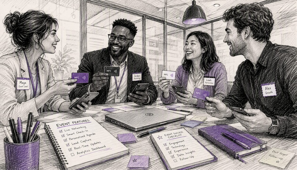 Event marketing team testing NFC cards together