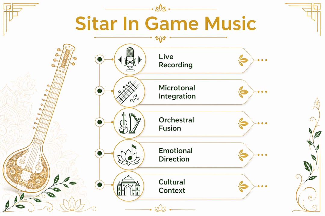 Infographic illustrating sitar integration steps in games