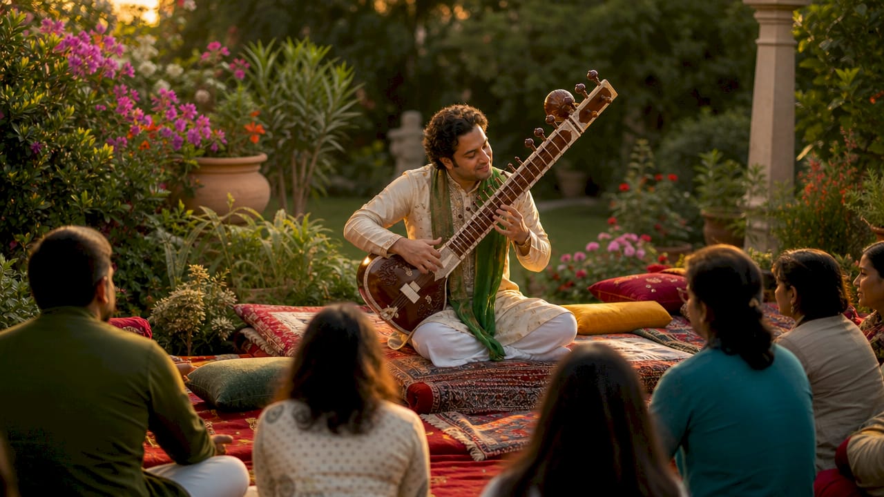 Rajib Karmakar sitarrajib How Live Sitar Works for Brand Activations 2 Hands of sitarist tuning and playing instrument