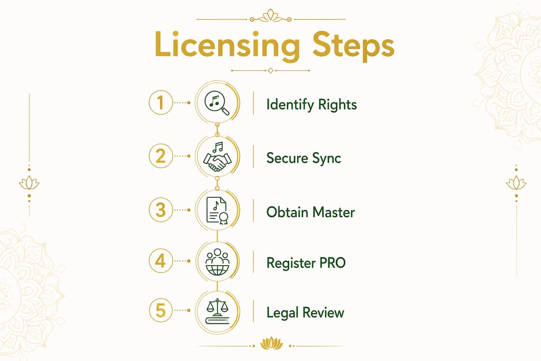 Rajib Karmakar sitarrajib How to License Indian Classical Music for Film 3 Infographic illustrating five key steps to license Indian classical music