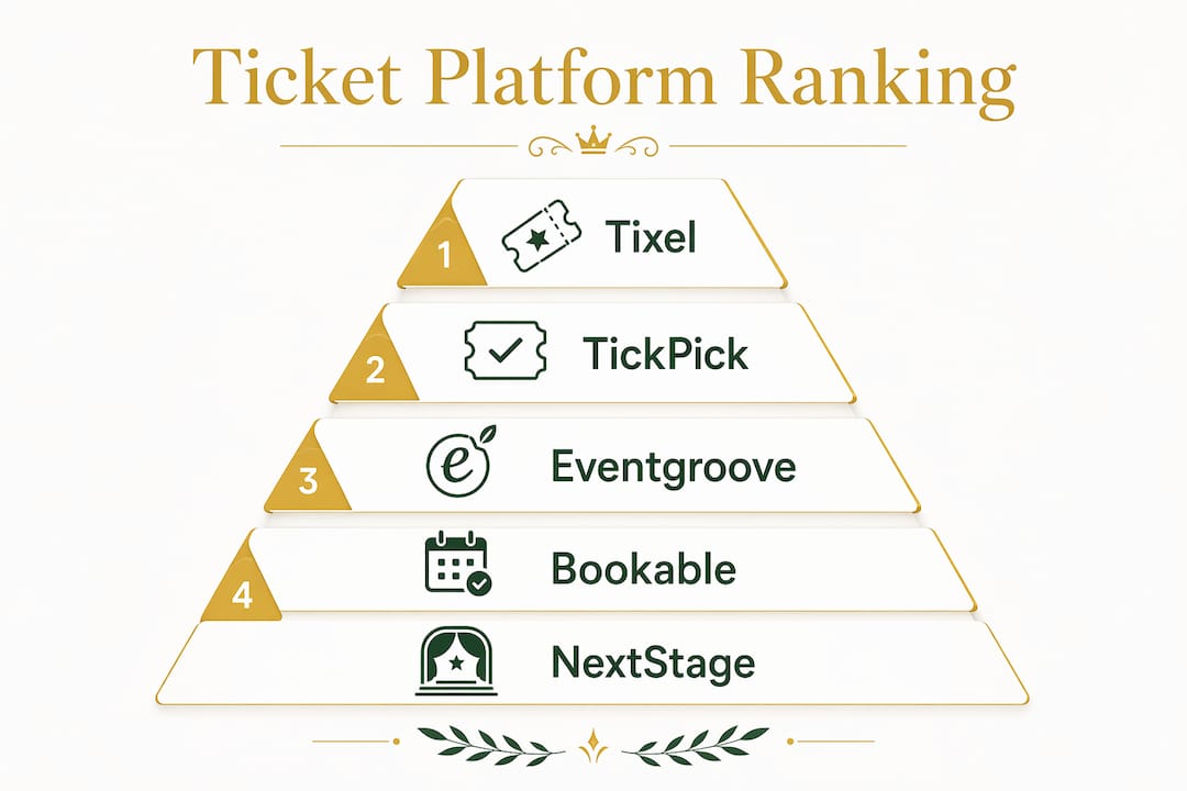 Rajib Karmakar sitarrajib Top mgmusicevents.com Alternatives for Music Events 2026 3 Hierarchy infographic comparing ticketing platforms