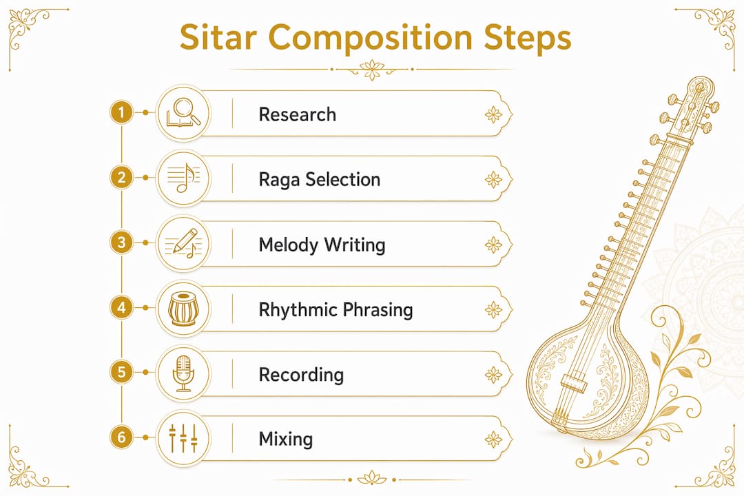 Infographic outlining sitar composition process