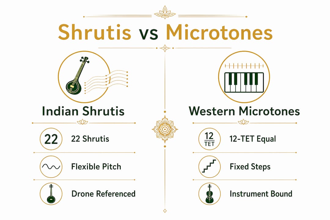 Infographic comparing Indian shrutis and Western microtones