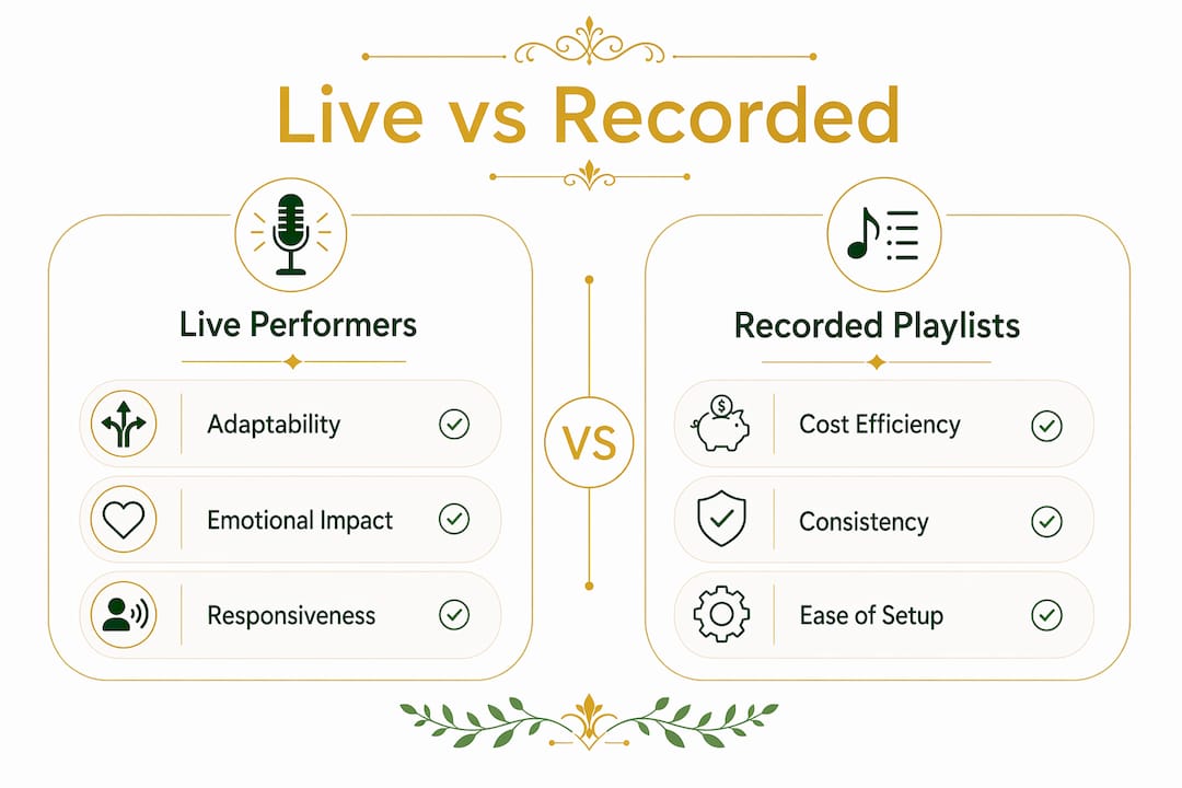 Infographic comparing live performers and recorded playlists