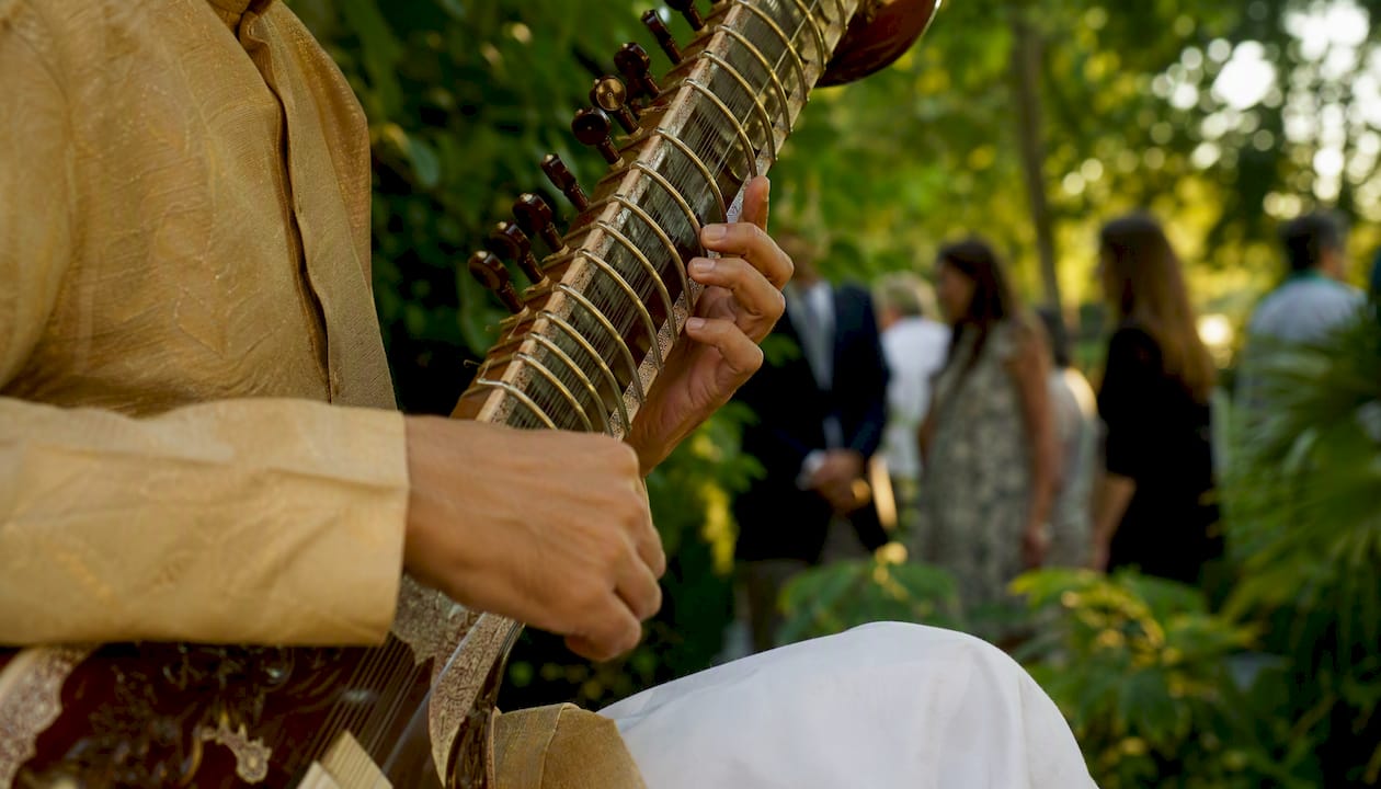 Rajib Karmakar sitarrajib Sitar for Sangeet: Your Complete Booking Guide 3 Close-up of sitar hands engaging guests