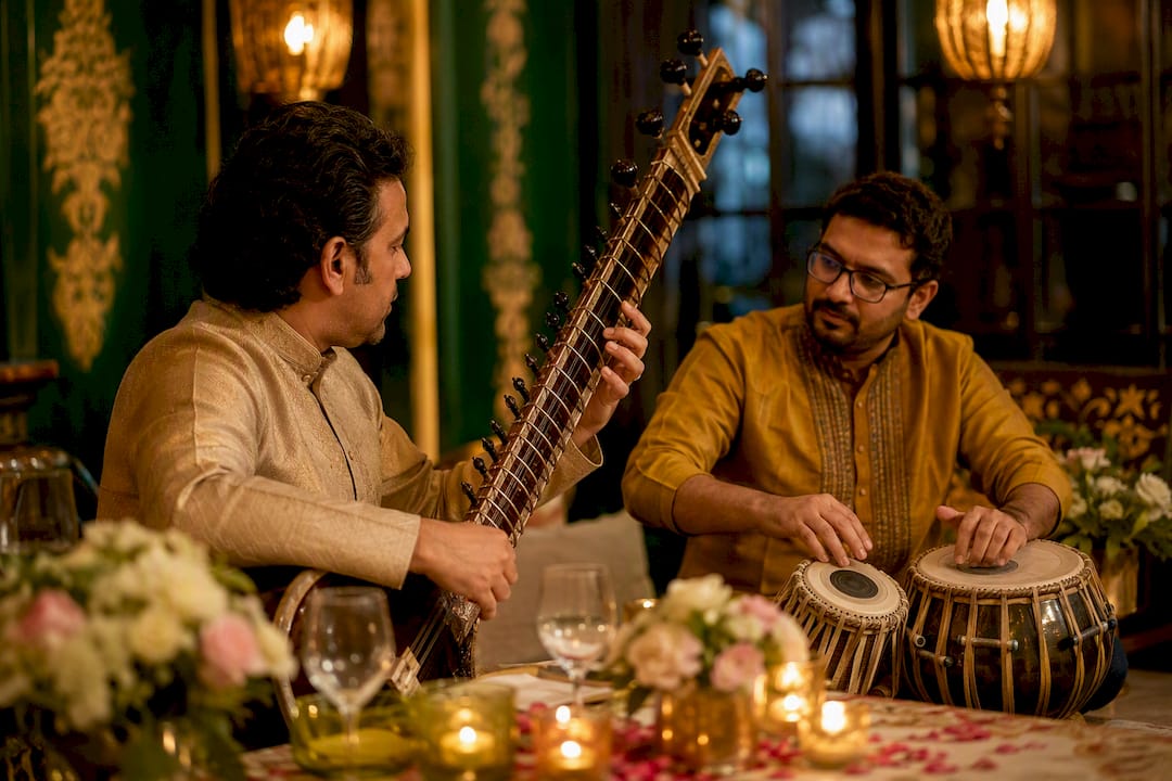 Rajib Karmakar sitarrajib Gala Dinner Music: How to Hire Sitar & Ensembles 3 Sitar and tabla duo performing at elegant gala dinner