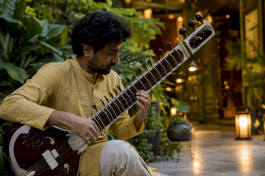 Rajib Karmakar sitarrajib The Best Award Ceremony Music by Moment and Mood 3 Composer playing sitar hands close-up