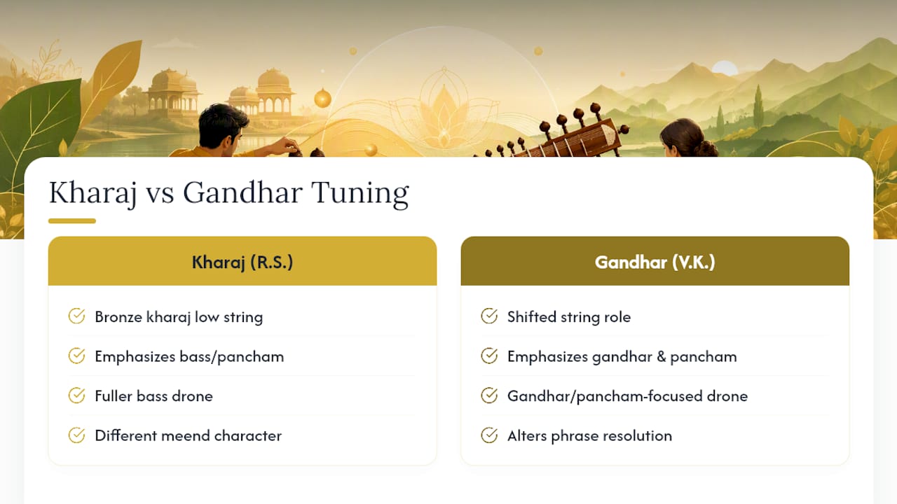 Rajib Karmakar sitarrajib Practice First Sitar Tuning for Beginners: Main Strings and Harmonics 2 Comparison of two sitar tuning traditions