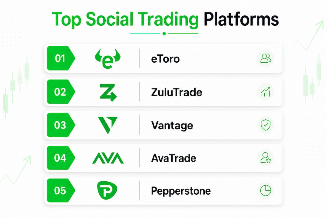 Infographic showing top social trading platforms ranked