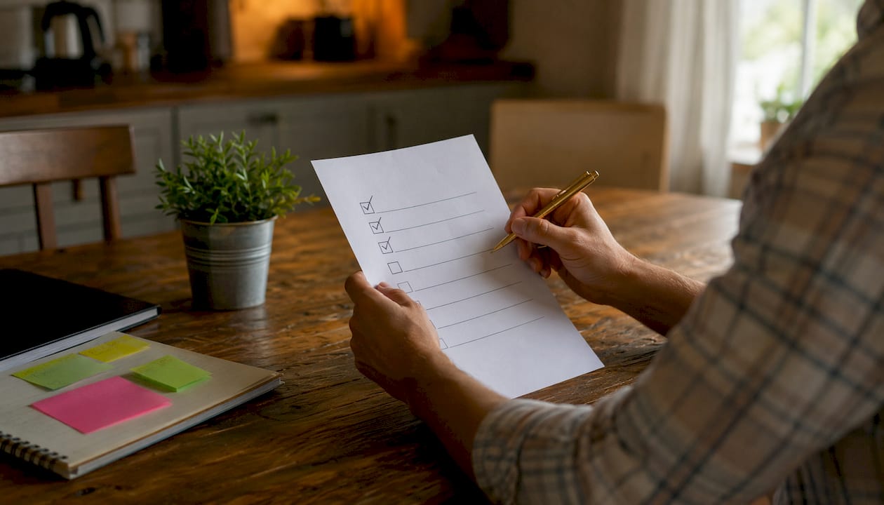 Hands holding options exit strategy checklist
