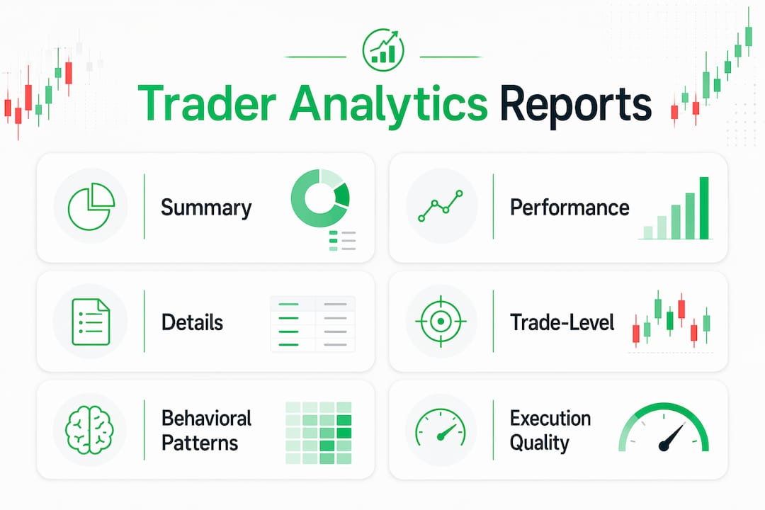 Infographic showing key trader analytics report types