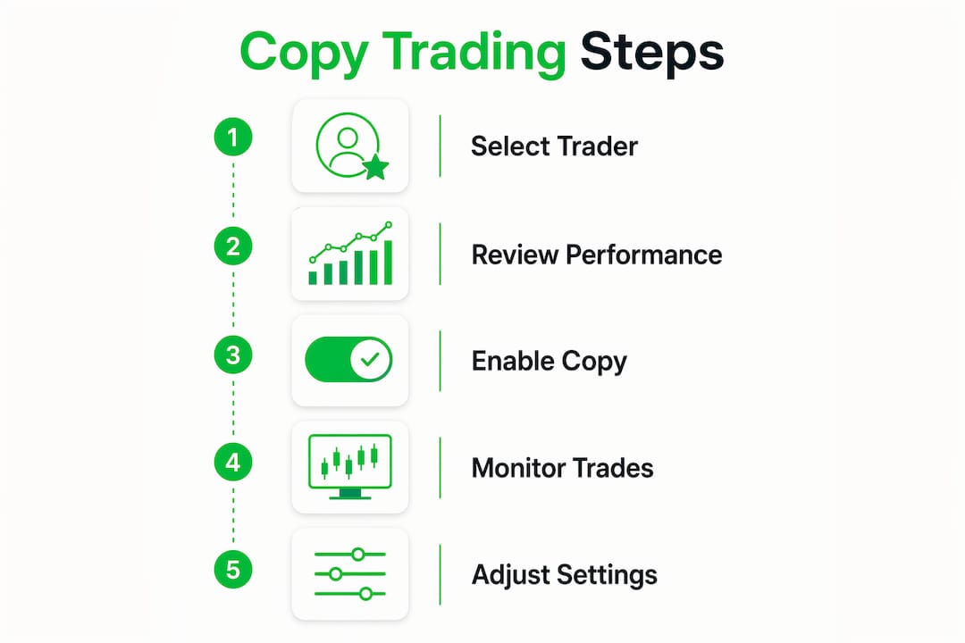 Infographic showing step-by-step copy trading process