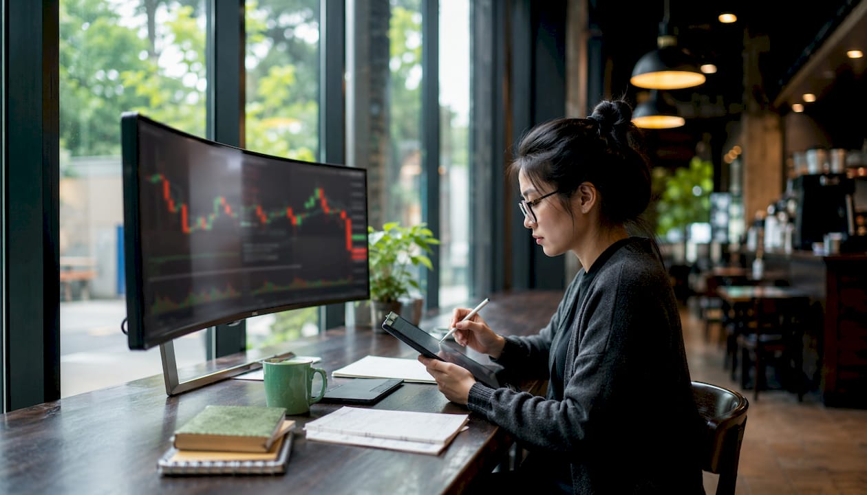 Trader engaging AI tools on Optiqtrades platform
