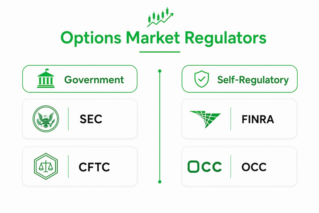 Infographic showing U.S. options market regulators split in two categories