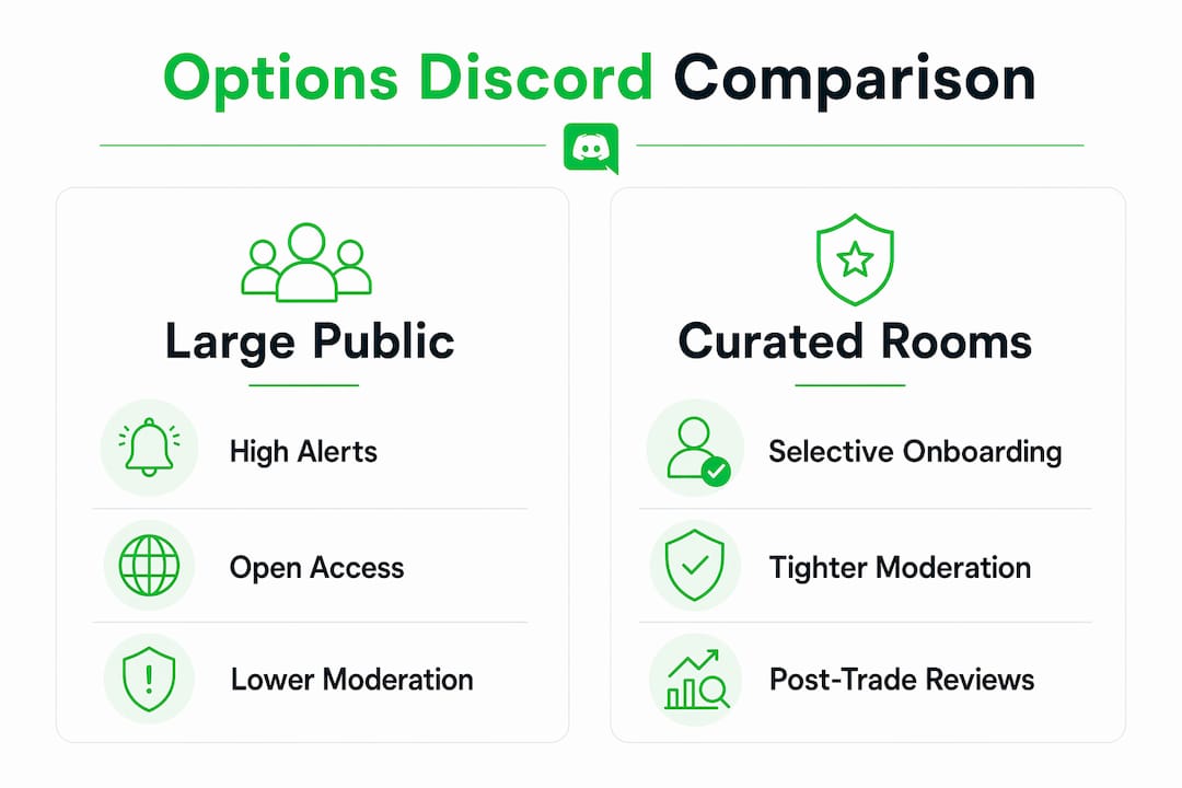 Infographic comparing large public versus curated options Discord servers