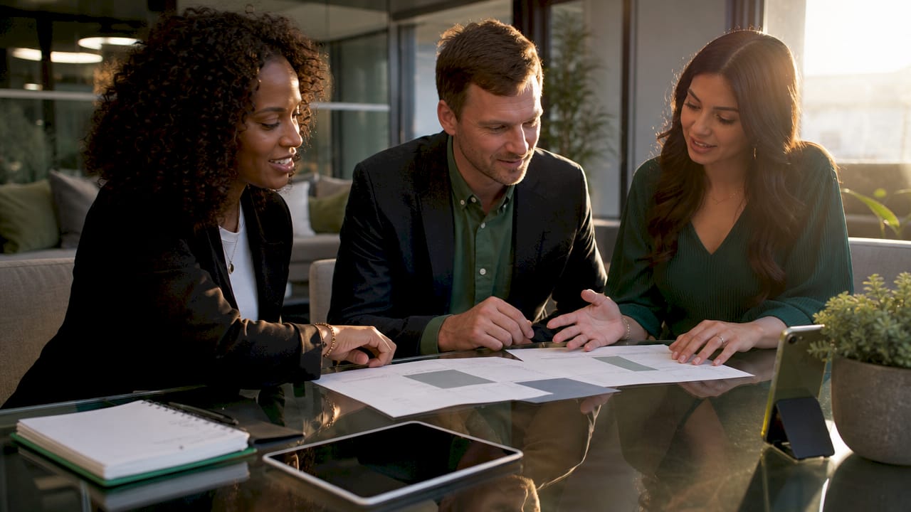 Sales team reviewing branded quote templates
