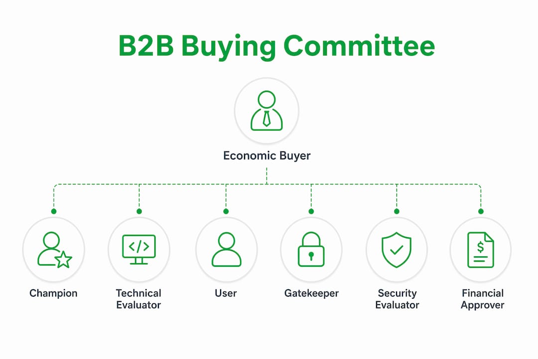 Infographic illustrating B2B buying committee roles