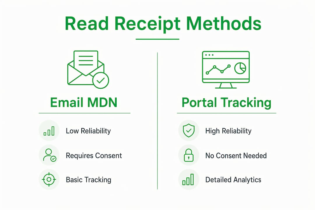 Infographic comparing email and portal read receipt methods
