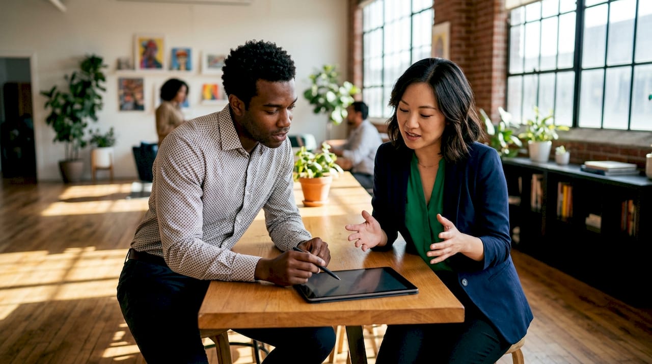 Two event vendors discussing pricing quotes