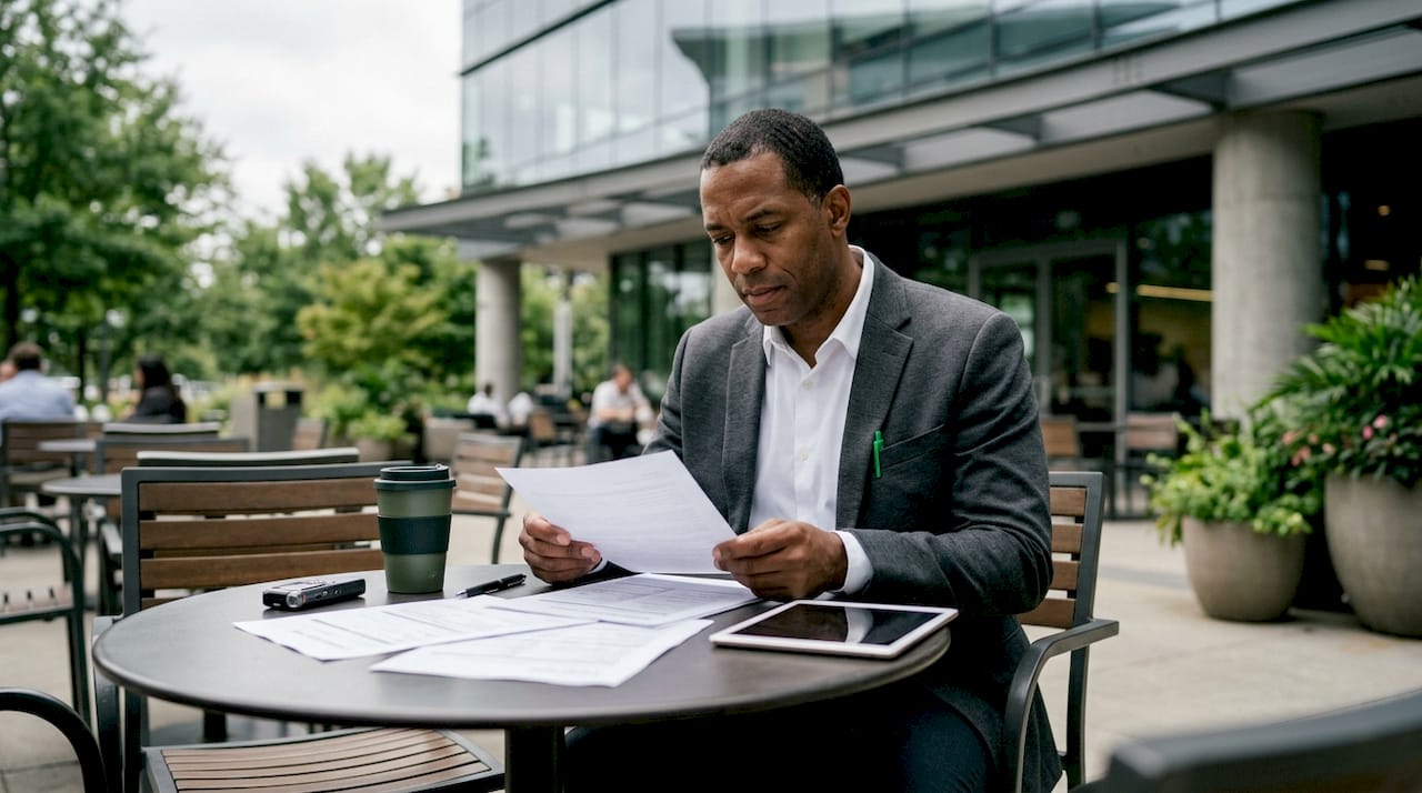Manager reviewing printed quote approval forms