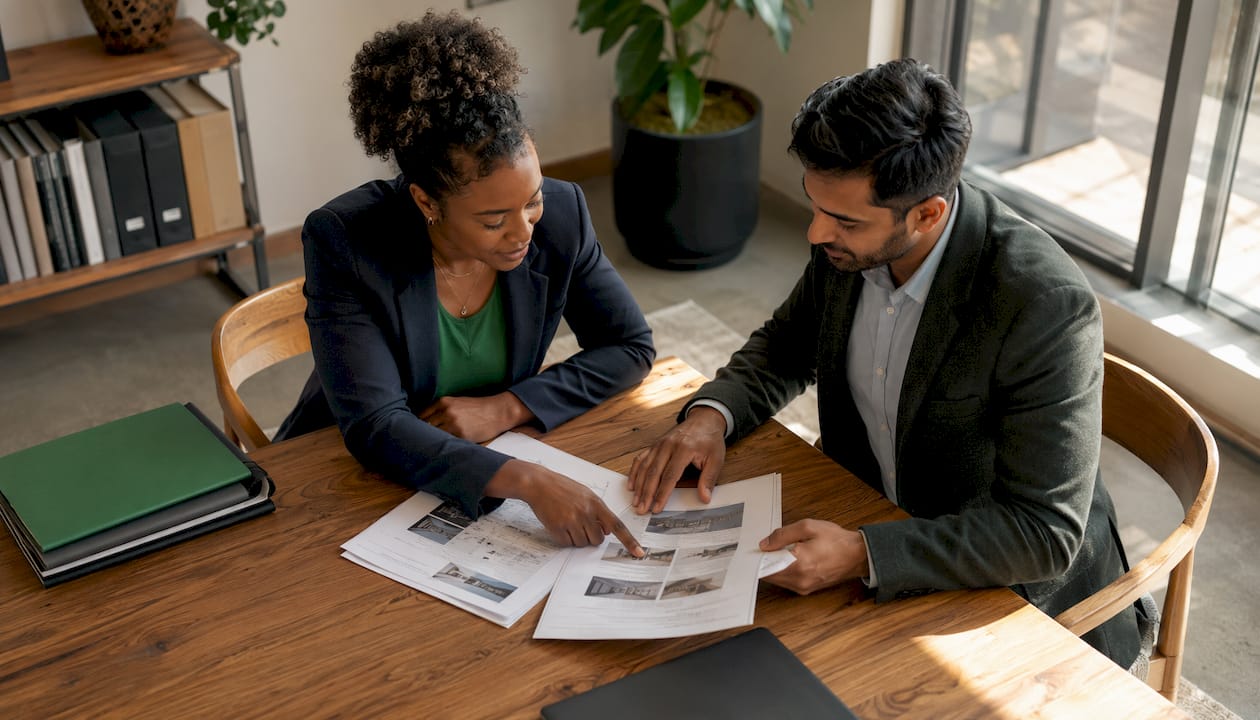 Client and contractor discussing bid proposals
