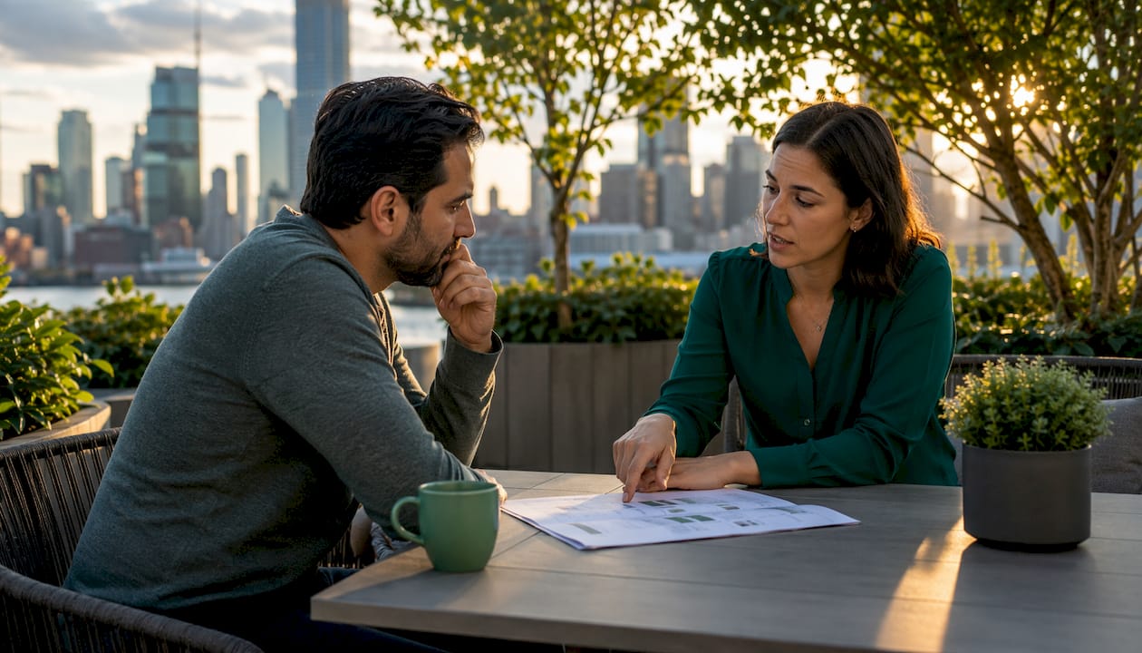 Two professionals discussing event client brief