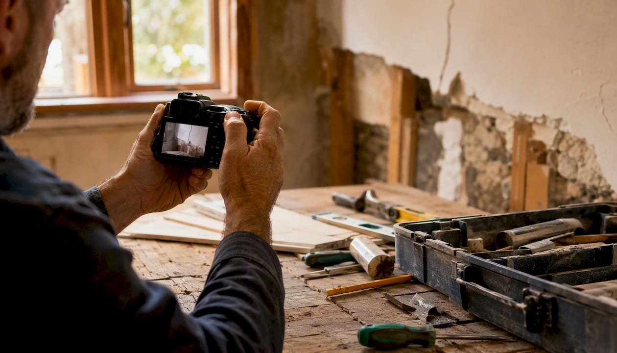 Contractor documenting work with camera