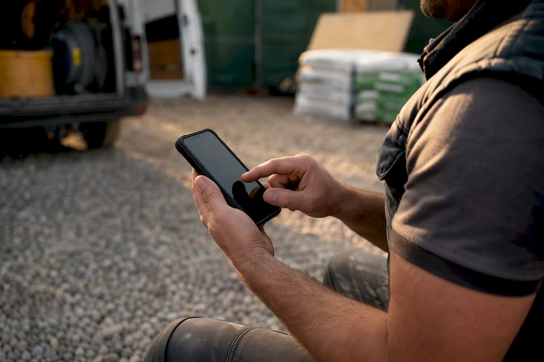Hands entering quote info on mobile device