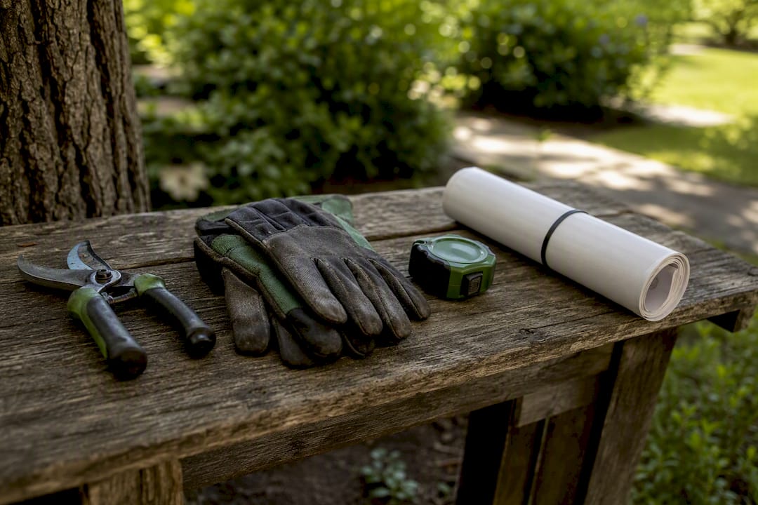 Landscaping tools on outdoor table