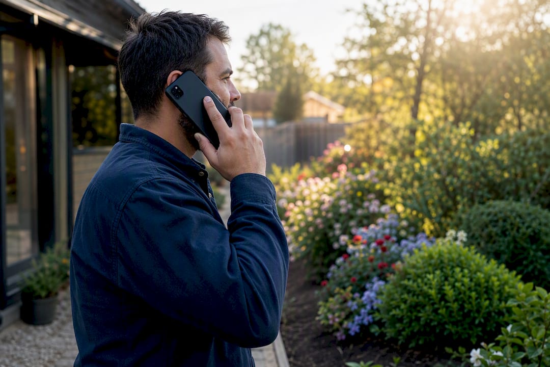 Hands holding smartphone to ear outdoors