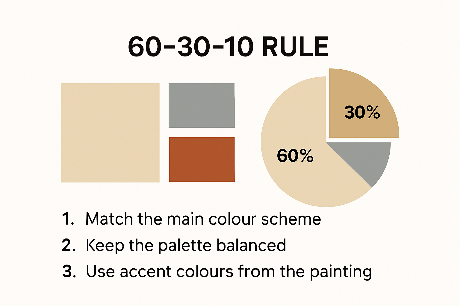 Infographic illustrating color coordination tips for canvas art in living rooms.