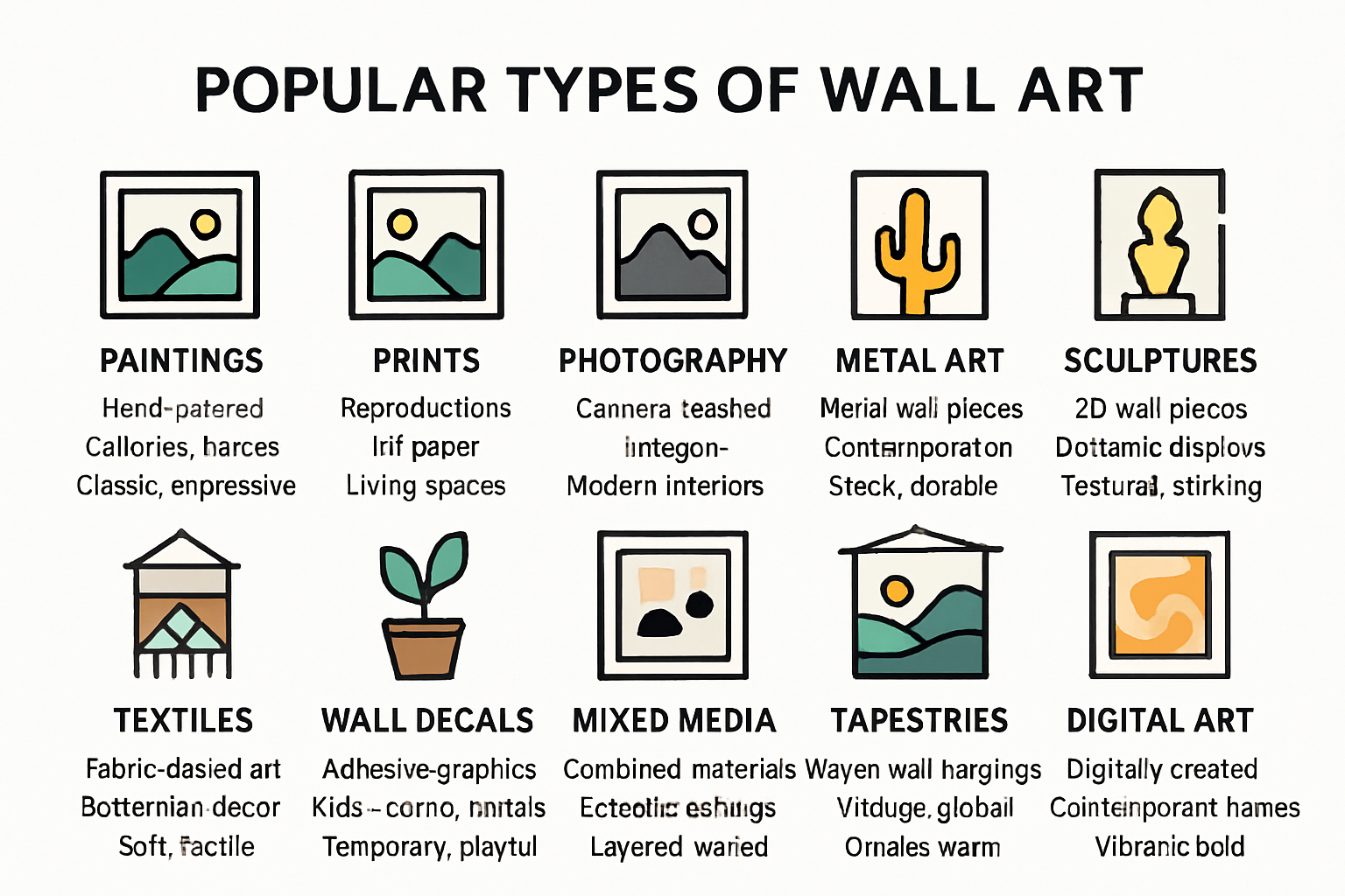Comparison of 10 popular wall art types infographic
