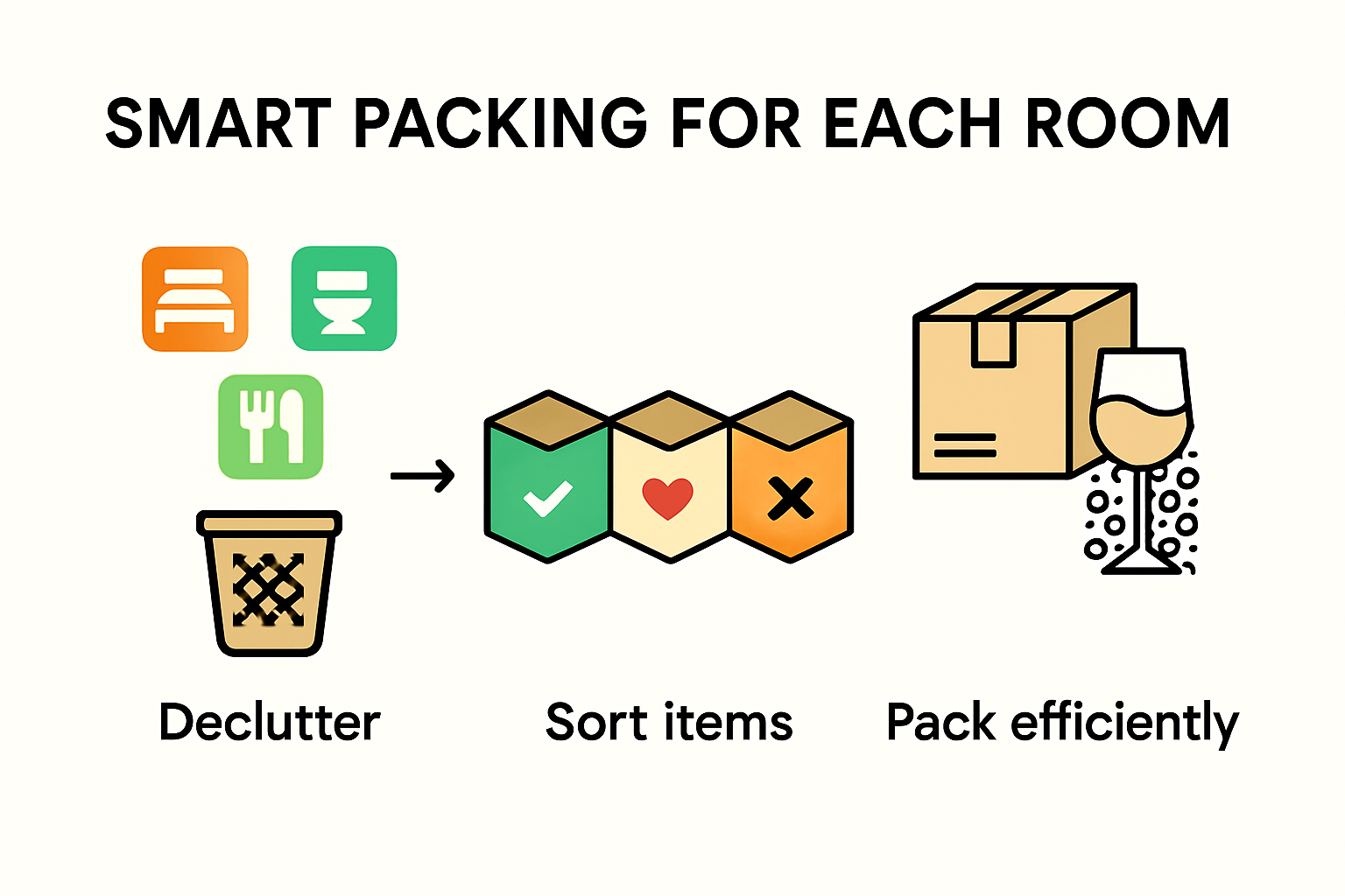 Room-by-room smart packing process visual guide