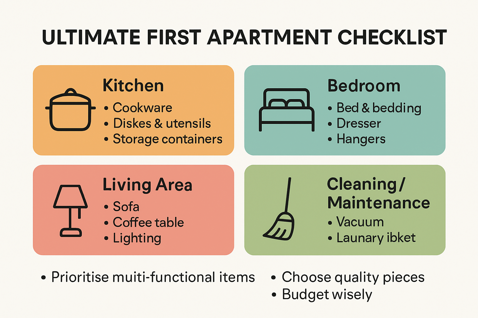 First apartment essentials checklist infographic