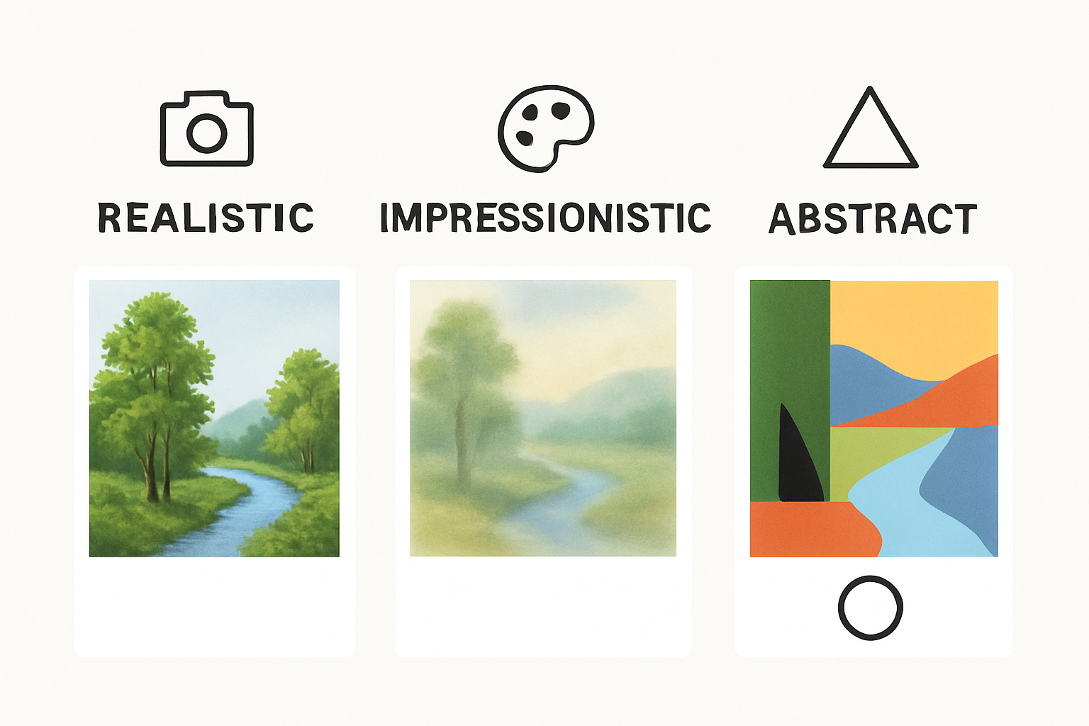Simple infographic comparing three core landscape art styles