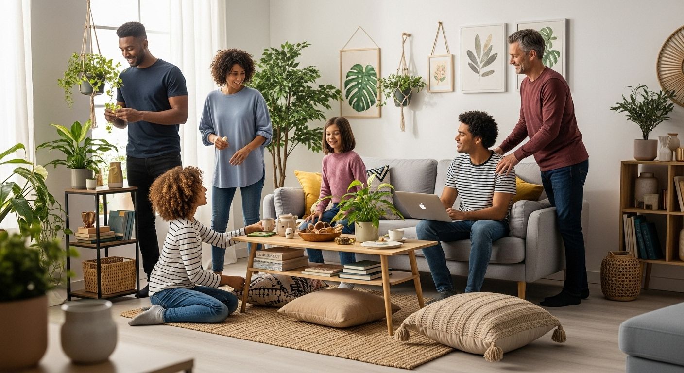 modern home decor inspiration, family decorating, living room styling