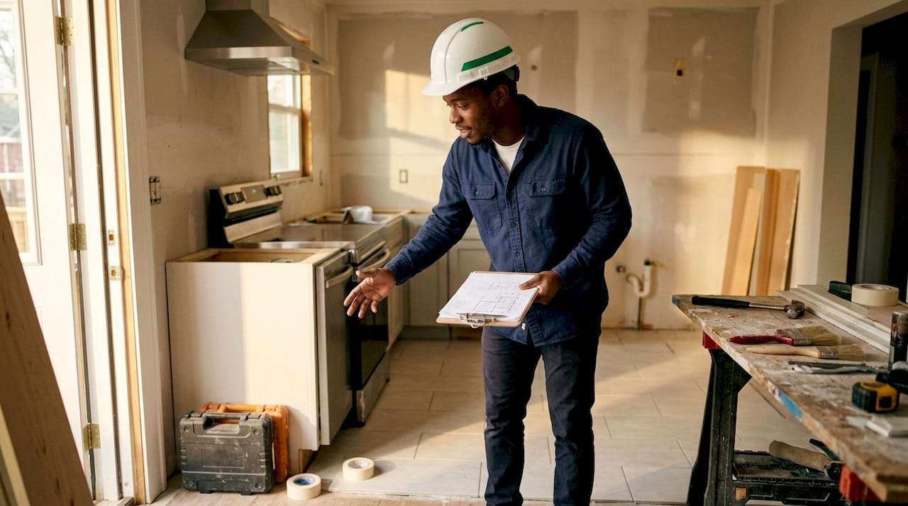 Investor assessing home renovation project on-site