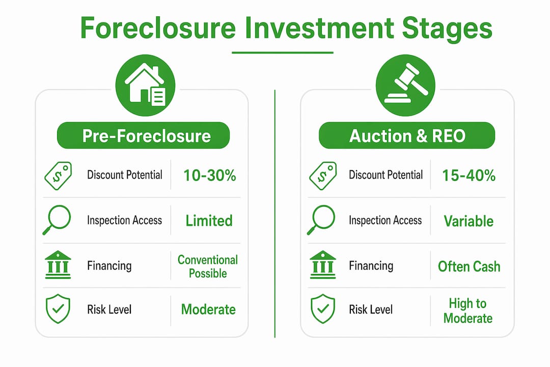 Infographic comparing foreclosure investment stages