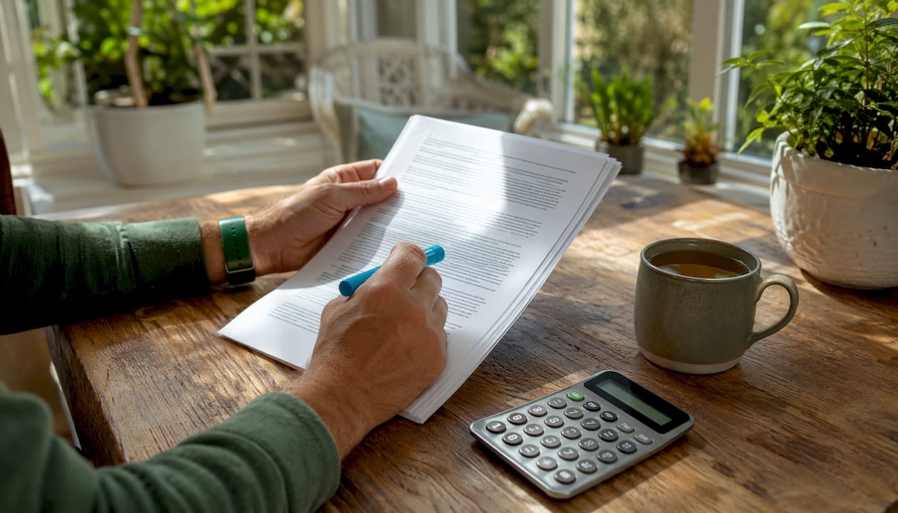 Hands reviewing home refinance paperwork