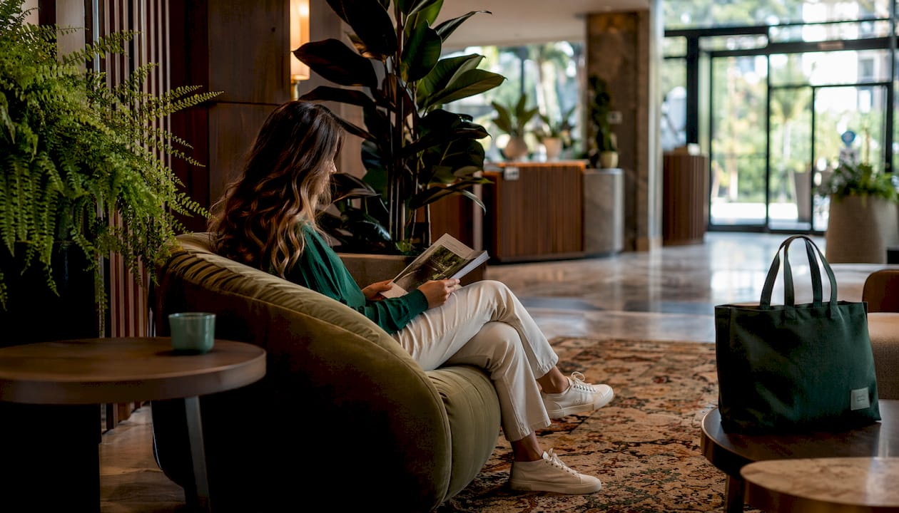 Hotel lobby featuring integrated indoor plants