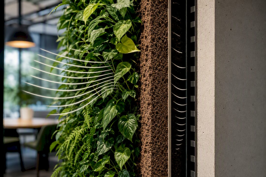 Illustration of sound absorption in green wall layers