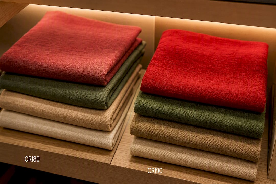 Materiale textile colorate văzute sub lumina LED