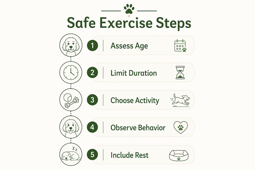 Infographic outlining safe exercise steps for doodle puppies