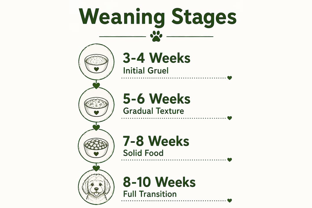 Infographic illustrating puppy weaning stages