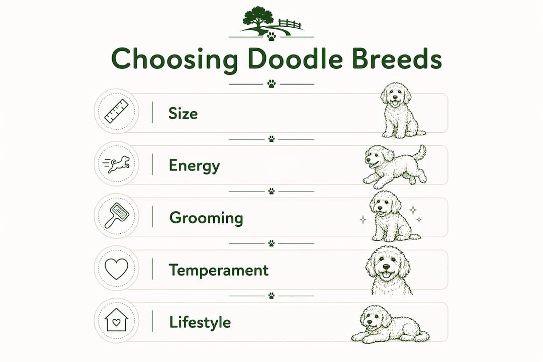 Infographic illustrating factors to choose doodle breed