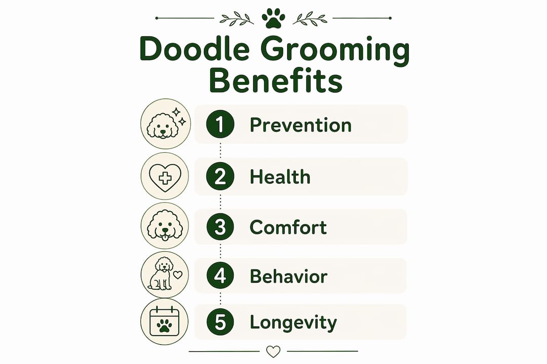 Vertical flow infographic on doodle grooming benefits